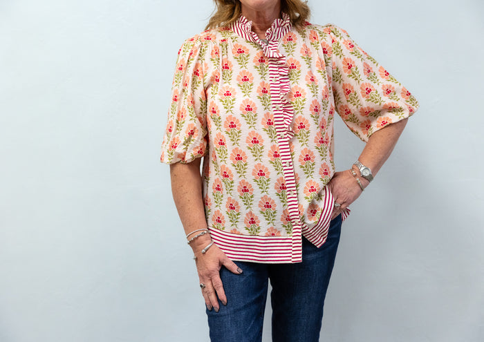 Fresh Picked Floral & Peach Striped Top