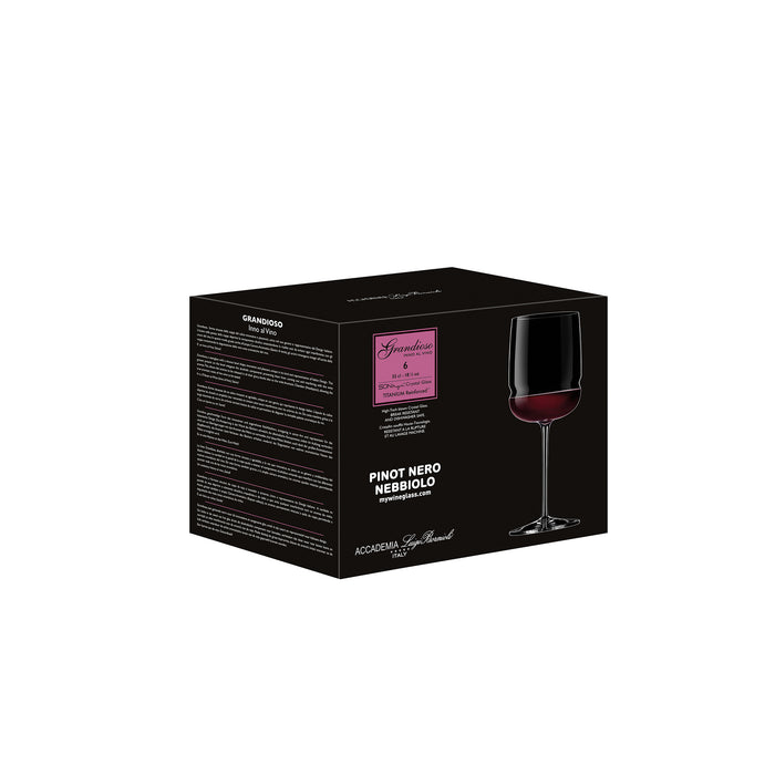 A black packaging box of Grandioso Pinot Nero on a white background