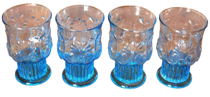 Pilgrim Glass Adams Set of 4 Footed Tumblers 4.75" Shell Tumblers in Blue