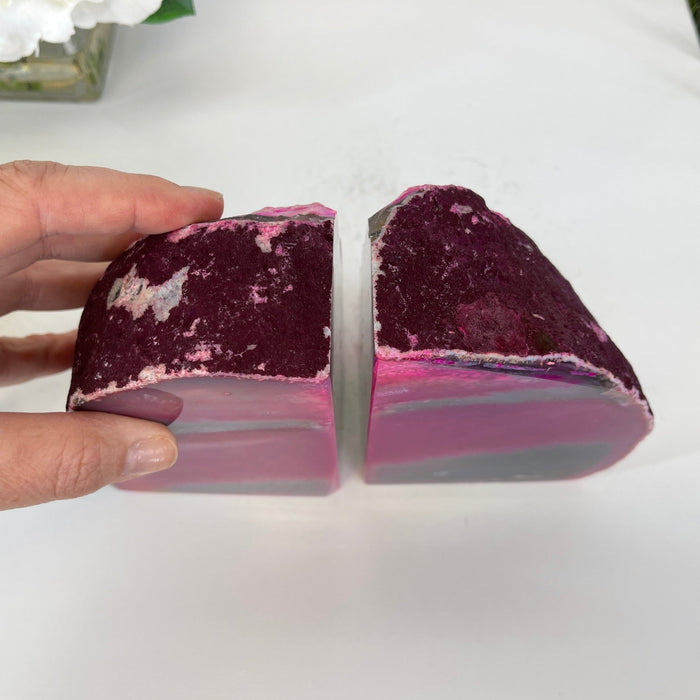 Pink Dyed Brazilian Agate Stone Bookends, 5.2" tall & 6.2 lbs #5151-0024 by Brazil Gems - Brazil GemsBrazil GemsPink Dyed Brazilian Agate Stone Bookends, 5.2" tall & 6.2 lbs #5151-0024 by Brazil GemsBookends5151PA-024