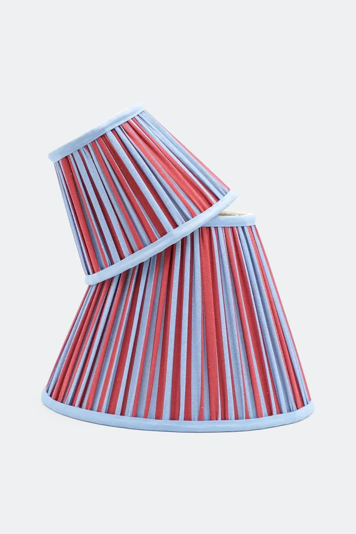 10” Pleated Empire Lampshade — Blockprint in Red and Blue