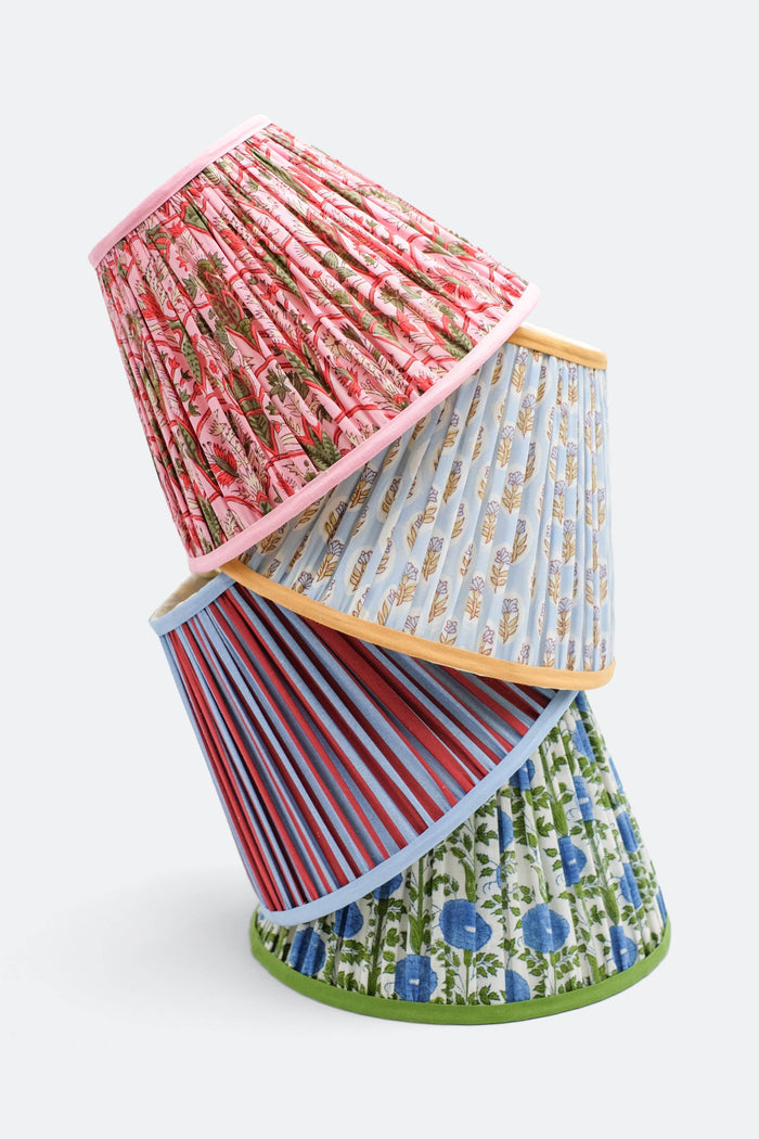 10” Pleated Empire Lampshade — Blockprint in Red and Blue