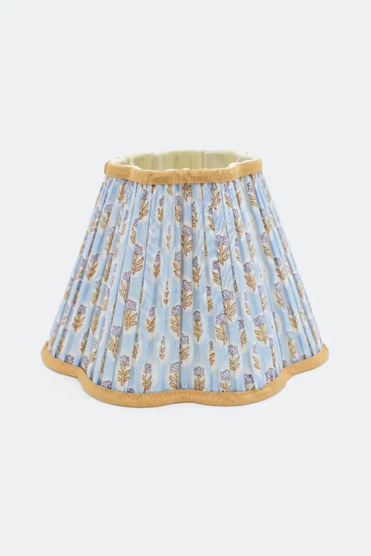 10” Pleated Scalloped Flower Lampshade — Blockprint in Sky B