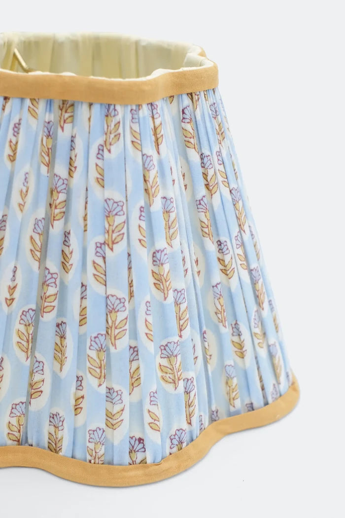 10” Pleated Scalloped Flower Lampshade — Blockprint in Sky B