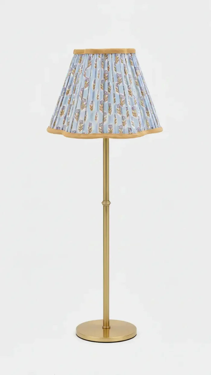 10” Pleated Scalloped Flower Lampshade — Blockprint in Sky B