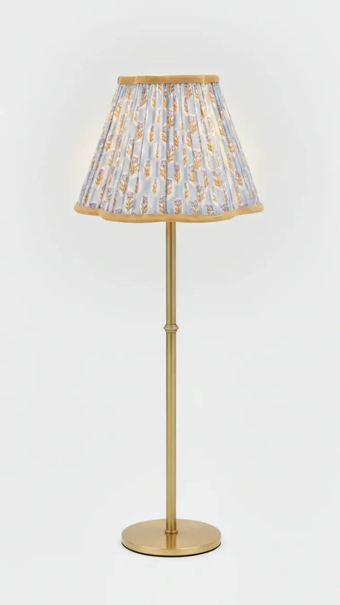 10” Pleated Scalloped Flower Lampshade — Blockprint in Sky B