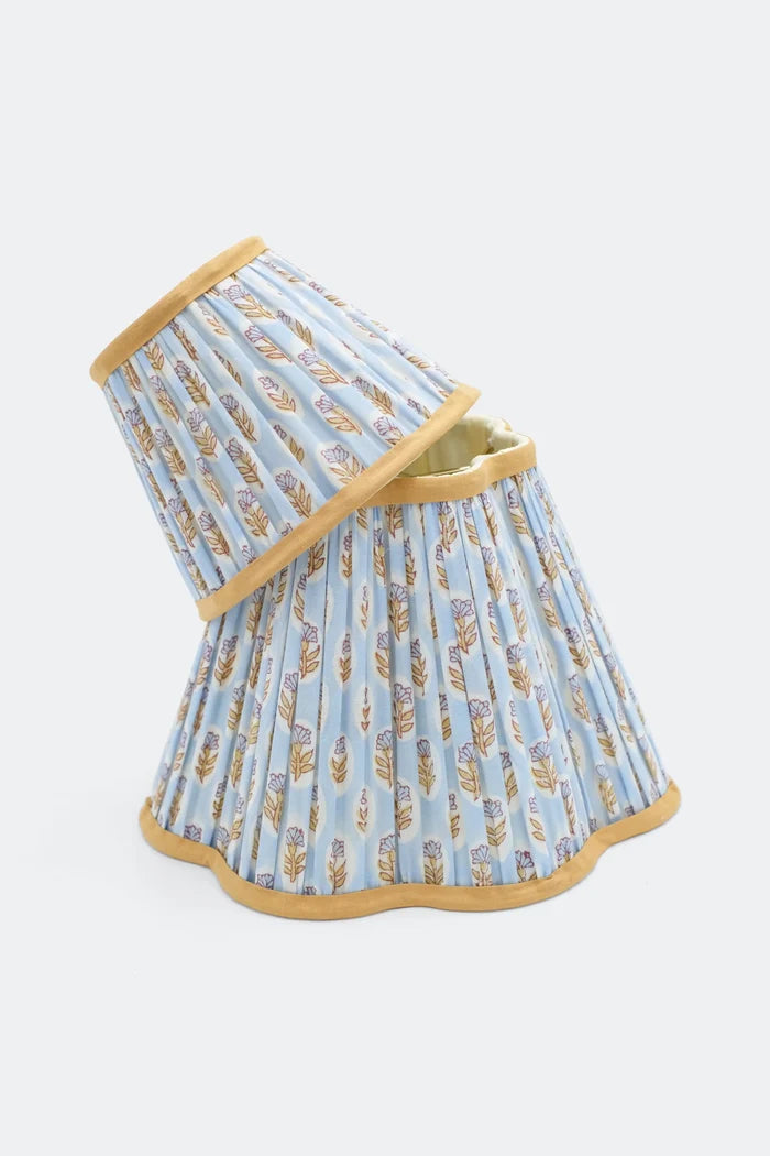 10” Pleated Scalloped Flower Lampshade — Blockprint in Sky B