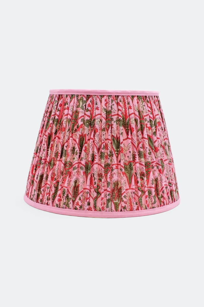 14” Pleated Empire Lampshade — Blockprint in Pink Arch