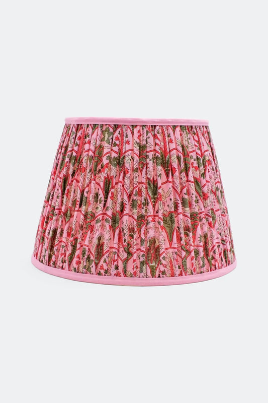 14” Pleated Empire Lampshade — Blockprint in Pink Arch