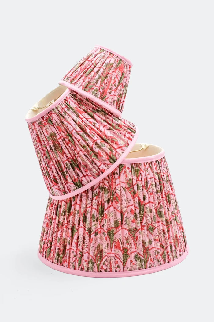 14” Pleated Empire Lampshade — Blockprint in Pink Arch