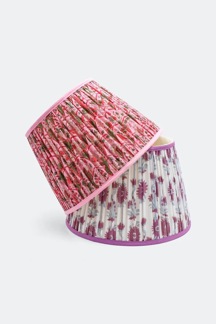 14” Pleated Empire Lampshade — Blockprint in Pink Arch