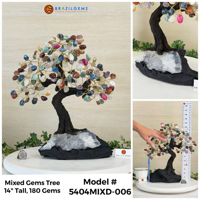 14” Tall Mixed Gems Bonsai Gemstone Tree, Crystal Base, 180 Gems **SELECT YOUR TREE** 5404MIXD