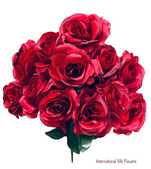 17" Satin Open Rose Bush ( INT398-# 26 Red Black )