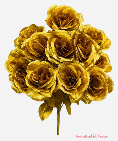 17" Satin Open Rose Bush ( INT398-#6 Gold )