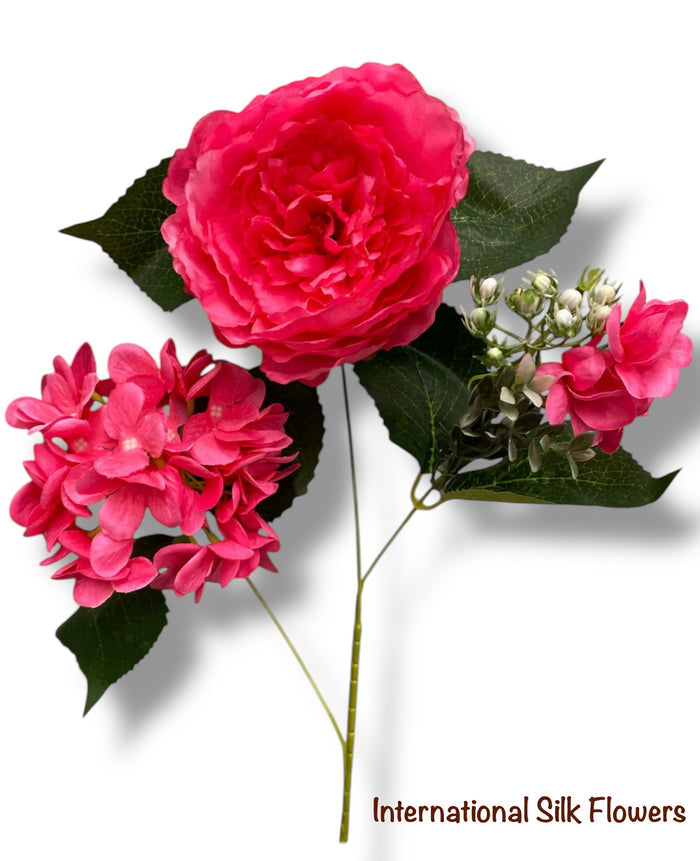 23'' Deluxe Silk Peony Hydrangea Bush ( B1502-Fuchsia )