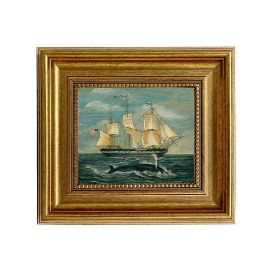 American Whaling Ship with Sperm Whale Vintage Painting Print