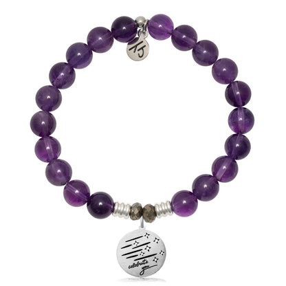 Amethyst Gemstone Bracelet with Birthday Wishes Sterling Silver Charm