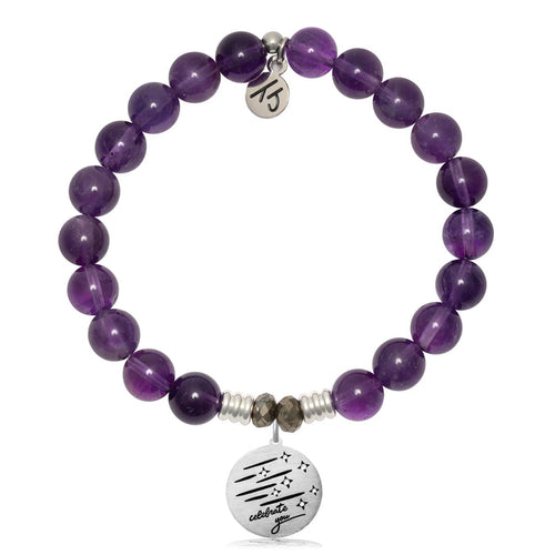 Amethyst Gemstone Bracelet with Birthday Wishes Sterling Silver Charm