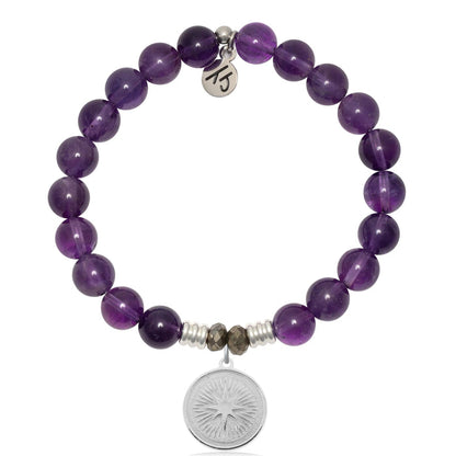 Amethyst Gemstone Bracelet with Guidance Sterling Silver Charm