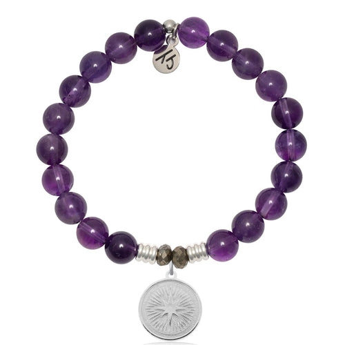 Amethyst Gemstone Bracelet with Guidance Sterling Silver Charm