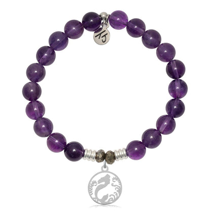 Amethyst Gemstone Bracelet with Mermaid Silver Charm