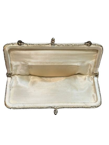Antique Beaded Geometric Design Pearl Clutch 5” tall