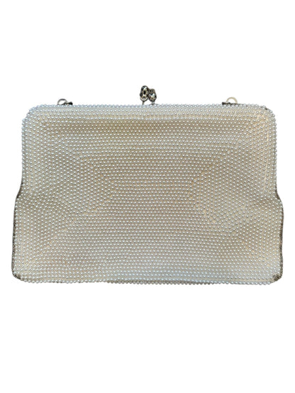 Antique Beaded Geometric Design Pearl Clutch 5” tall