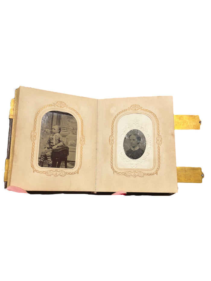 Antique Photo Album with Gold Closures Photos 6” tall