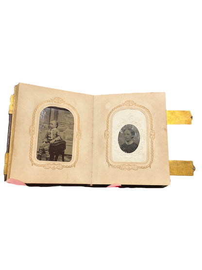 Antique Photo Album with Gold Closures Photos 6” tall