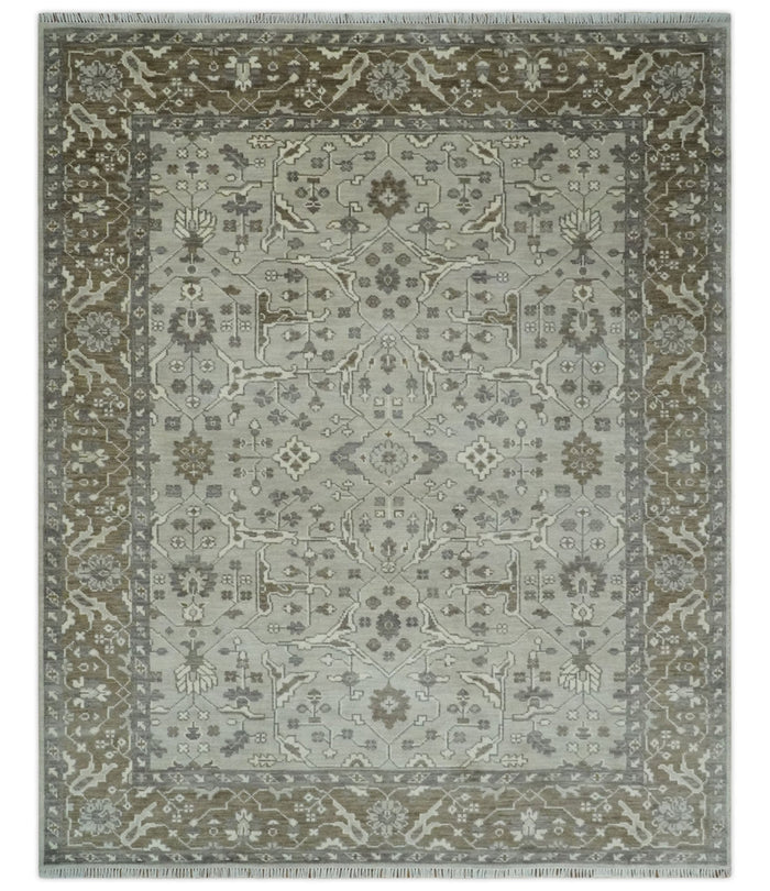 Antique Style Custom Made Traditional Silver and Brown Oriental Oushak Wool Area Rug - The Rug Decor