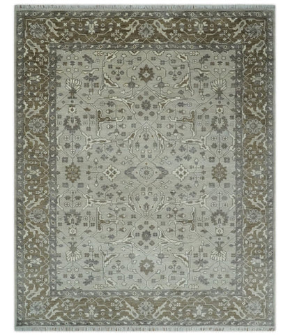 Antique Style Custom Made Traditional Silver and Brown Oriental Oushak Wool Area Rug - The Rug Decor