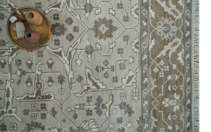 Antique Style Custom Made Traditional Silver and Brown Oriental Oushak Wool Area Rug - The Rug Decor