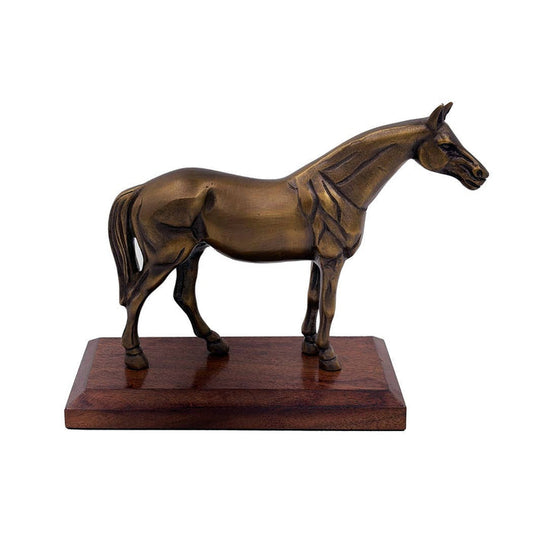 Antiqued Brass Horse on Wood Stand | Home Accents