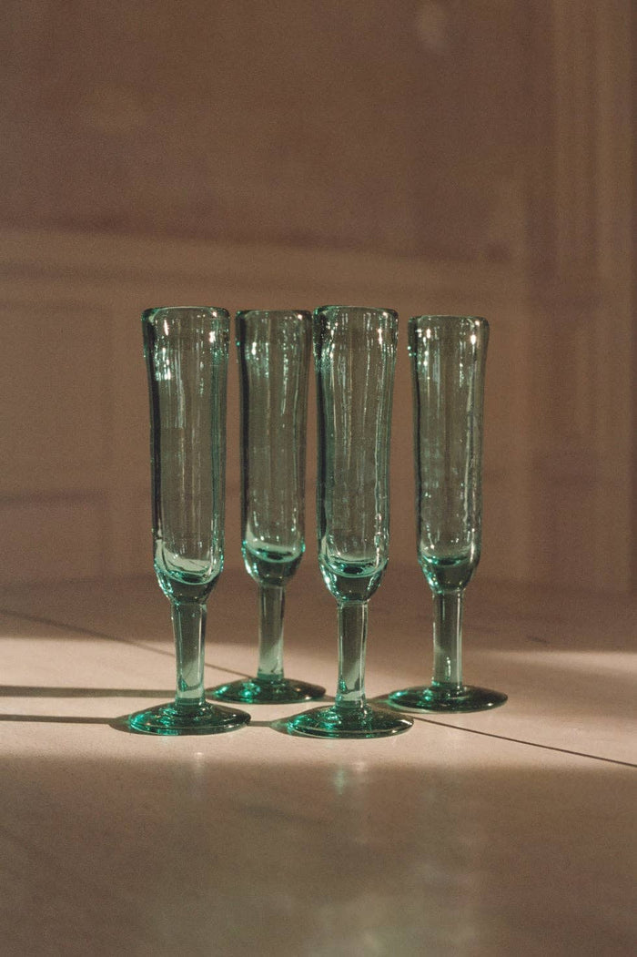 Artisan Made Champagne Flute - Handblown, Recycled Glass