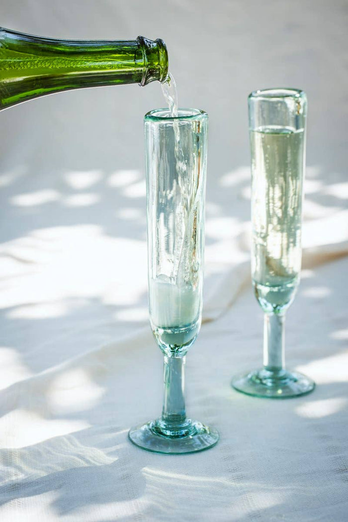Artisan Made Champagne Flute - Handblown, Recycled Glass