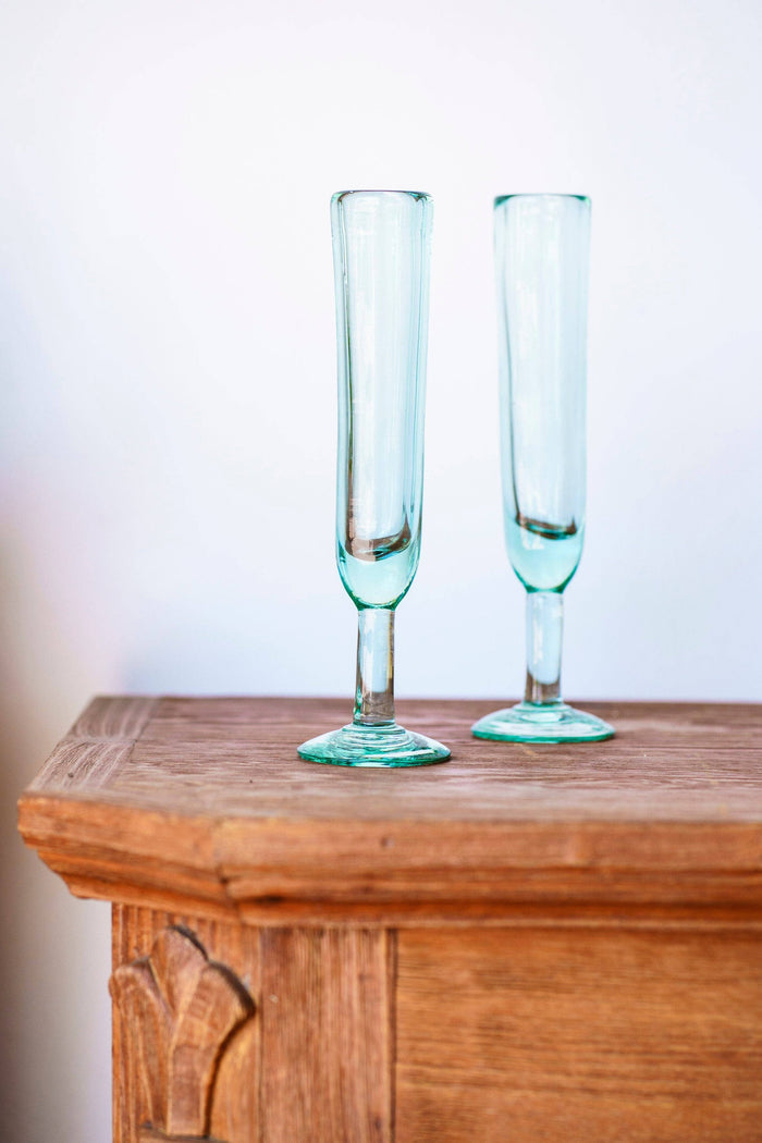 Artisan Made Champagne Flute - Handblown, Recycled Glass
