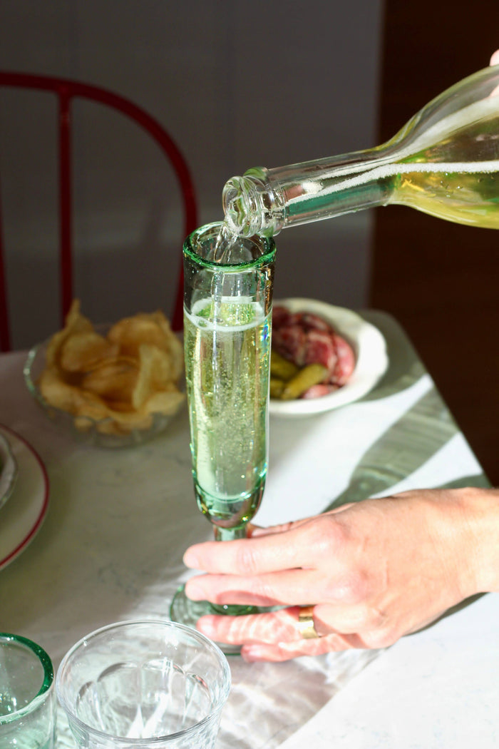 Artisan Made Champagne Flute - Handblown, Recycled Glass