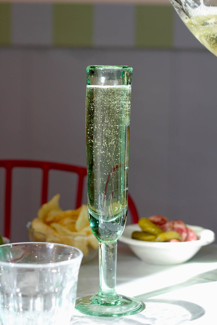 Artisan Made Champagne Flute - Handblown, Recycled Glass
