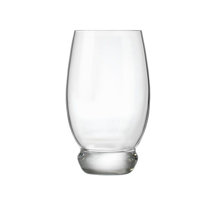 A single clear Backdoor '20s Beverage highball glass with thick base, made from high-tech crystal glass on a white background