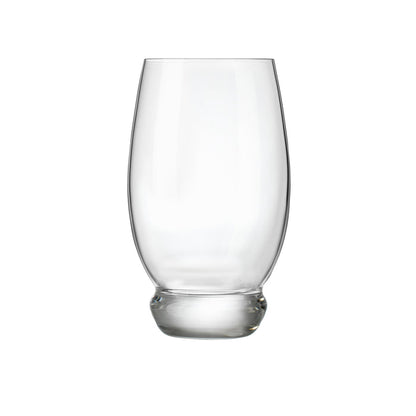 A single clear Backdoor '20s Beverage highball glass with thick base, made from high-tech crystal glass on a white background