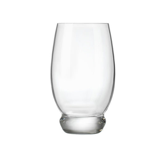 A single clear Backdoor '20s Beverage highball glass with thick base, made from high-tech crystal glass on a white background