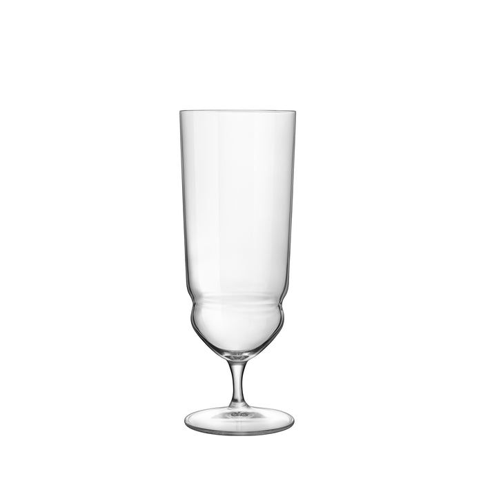A clear Backdoor '20s Tequila Sunrise cocktail glass with a slender stem and an ultra-thin rim, made from high-tech crystal glass, on a white background