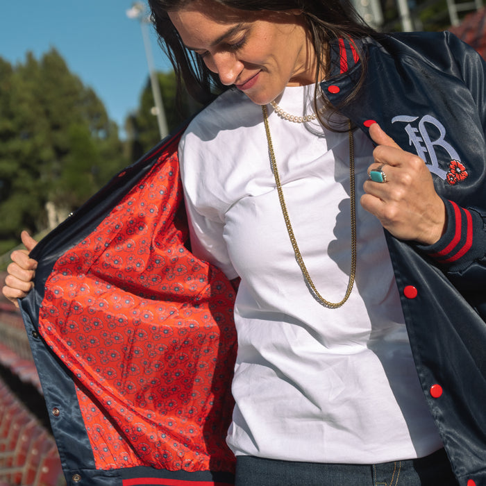 [ Bay FC ] Navy Satin Poppy Jacket