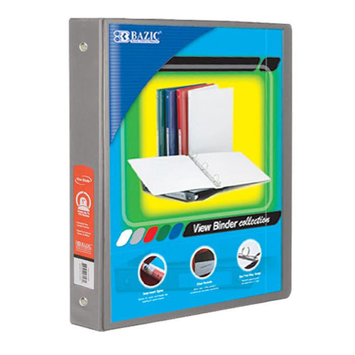 Bazic 1 1/2" Grey 3-Ring View Binder w/ 2 Pockets Sold in 12 Units