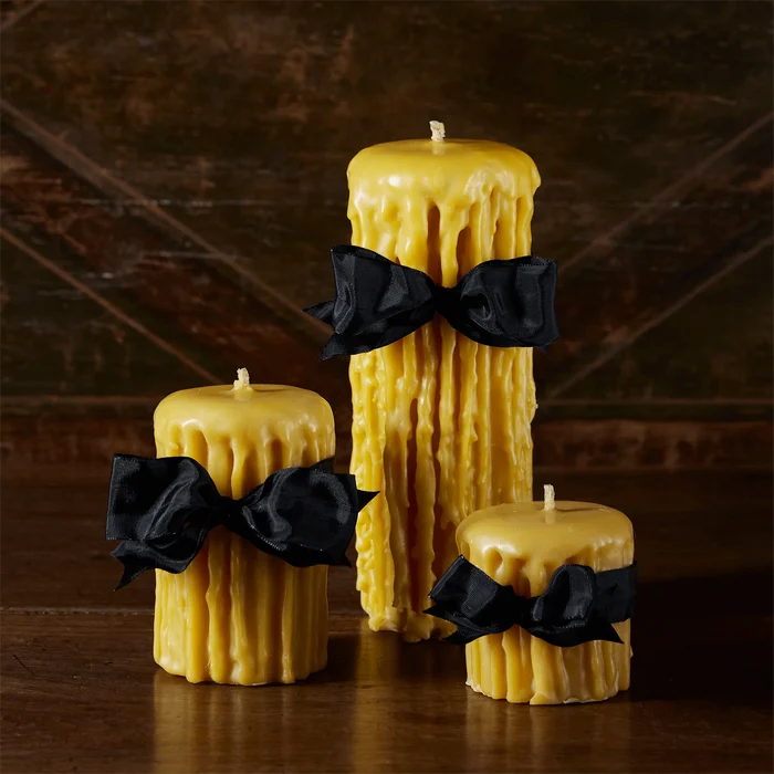 Beeswax Drip Pillar Candles, Gold