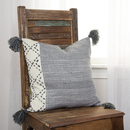 BERTHELSEN IVORY/GRAY COLOR BLOCK MODERN INDUSTRIAL THROW PILLOW