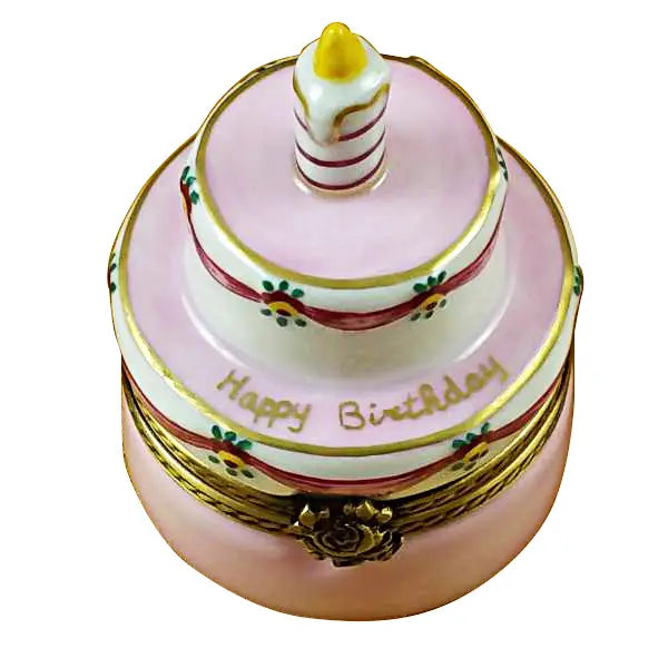 Birthday Cake W/Pink Candle Limoges Box