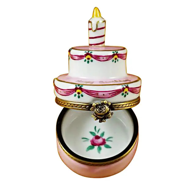 Birthday Cake W/Pink Candle Limoges Box