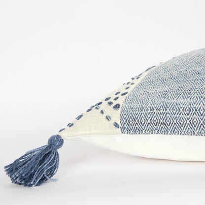 BJERRE IVORY/BLUE COLOR BLOCK MODERN INDUSTRIAL THROW PILLOW