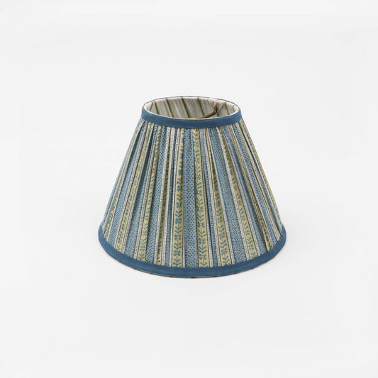 BLOCK PRINTED FABRIC PLEATED LAMPSHADE - BLUE FLORAL STRIPE